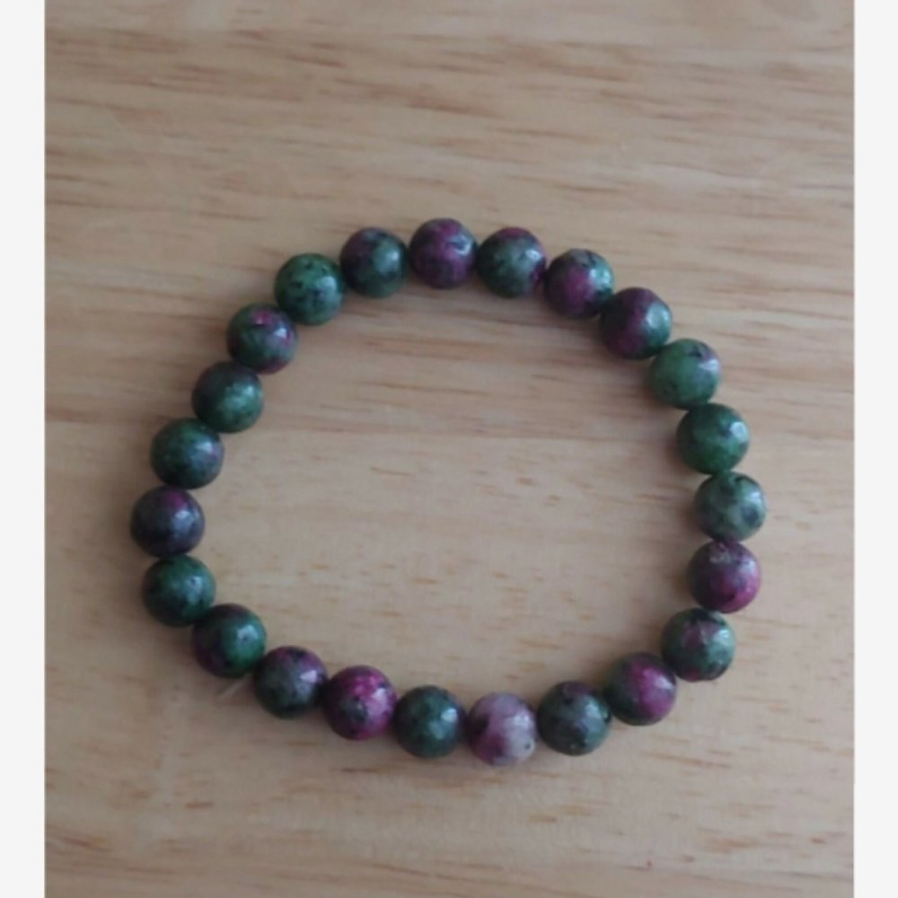 Ruby and Zoisite Pink and Green Mala Bracelet.